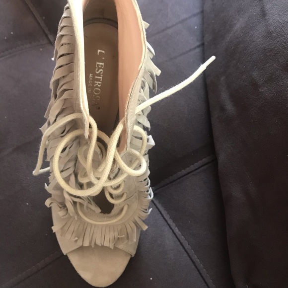 Grey suede Italian high-heel sandals 8,5 - Picture 2 of 2